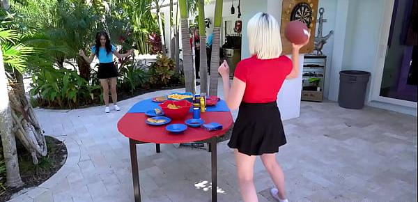  Sabrina Snow and Sofie Reyes request their dads to teach them how to play football while having a barbecue party. The girls started hinting for more action to their dads.